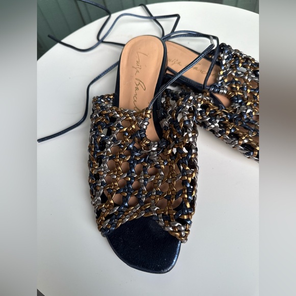 Luiza Barcelos Metallic Woven Lace-Up Sandals Navy Blue Gold Silver Size 8 - Picture 4 of 9